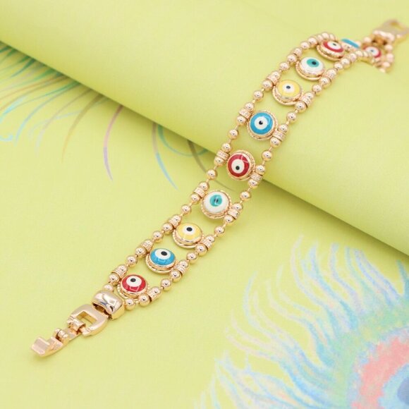 "Colorful Evil Eye Beaded Rose Gold Bracelet, XPBL0762 - Picture 6 of 12